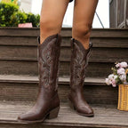 Aurelia | Damen kniehohe Cowgirl-Stiefel mit Stickerei, Western-Stiefel mit Blockabsatz | Nomadnts | Nomadnts