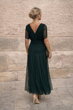 Aurelie | Damen Chiffon-Maxikleid mit V-Ausschnitt, fließendes knöchellanges Kleid | Nomadnts | Red