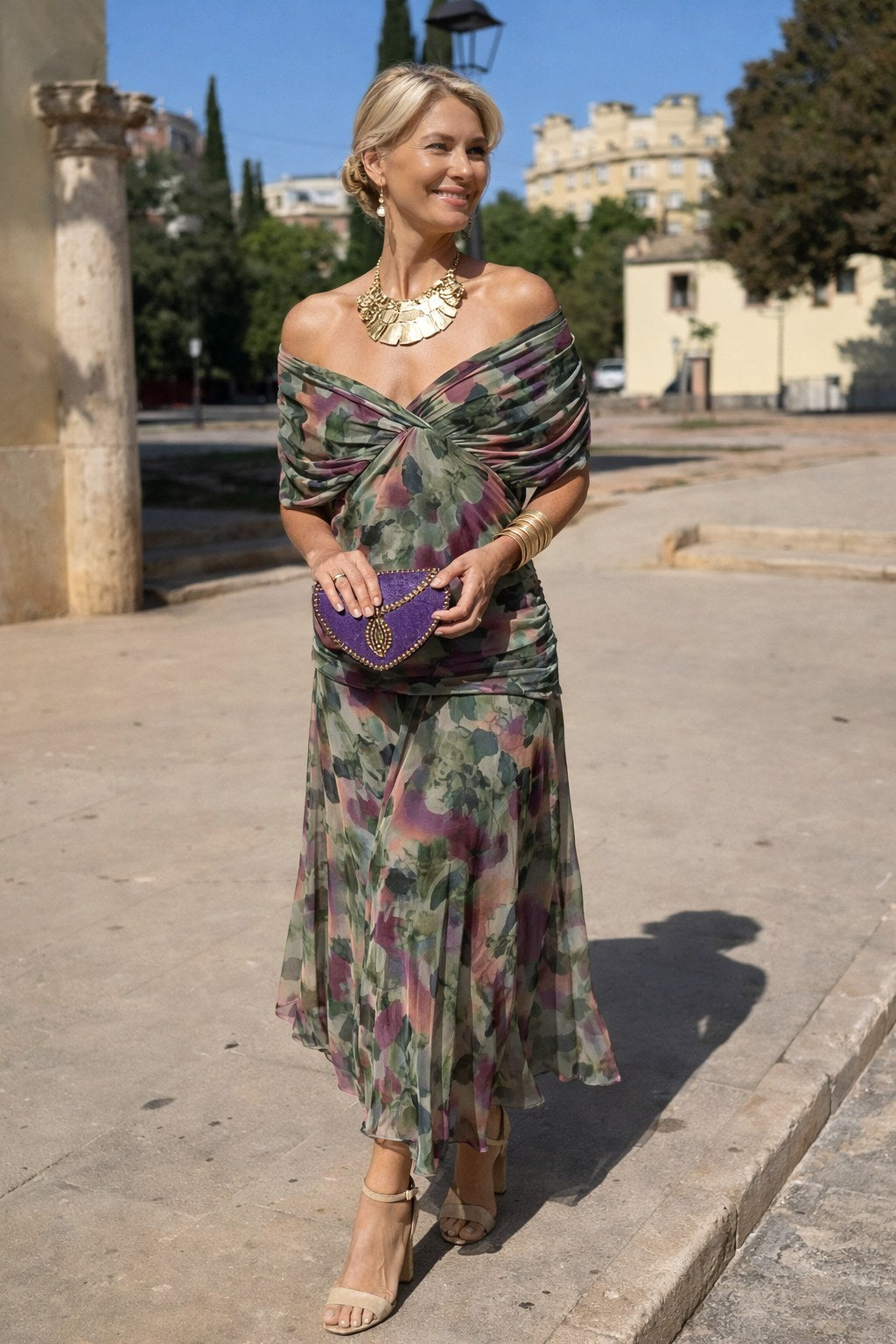 Aurelie | Damen Chiffon-Maxikleid mit V-Ausschnitt, fließendes knöchellanges Kleid | Nomadnts | Brown