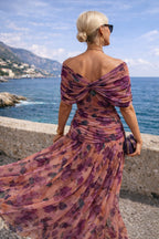 Aurelie | Damen Chiffon-Maxikleid mit V-Ausschnitt, fließendes knöchellanges Kleid | Nomadnts | Nomadnts