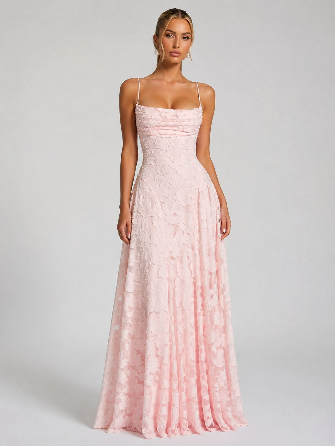 Bella | Damen Blumen-Maxikleid, geformte Silhouette Abendkleid | Nomadnts | Pink