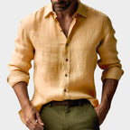 Benjamin | Herren Leinenhemd mit Button-Down-Kragen, langärmeliges Freizeithemd | Nomadnts | Yellow