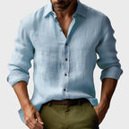 Benjamin | Herren Leinenhemd mit Button-Down-Kragen, langärmeliges Freizeithemd | Nomadnts | Light Blue