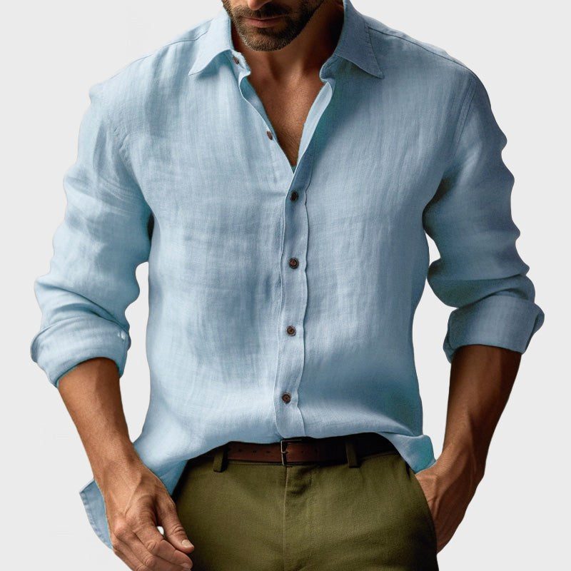 Benjamin | Herren Leinenhemd mit Button-Down-Kragen, langärmeliges Freizeithemd | Nomadnts | Light Blue