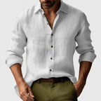 Benjamin | Herren Leinenhemd mit Button-Down-Kragen, langärmeliges Freizeithemd | Nomadnts | White