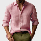 Benjamin | Herren Leinenhemd mit Button-Down-Kragen, langärmeliges Freizeithemd | Nomadnts | Pink