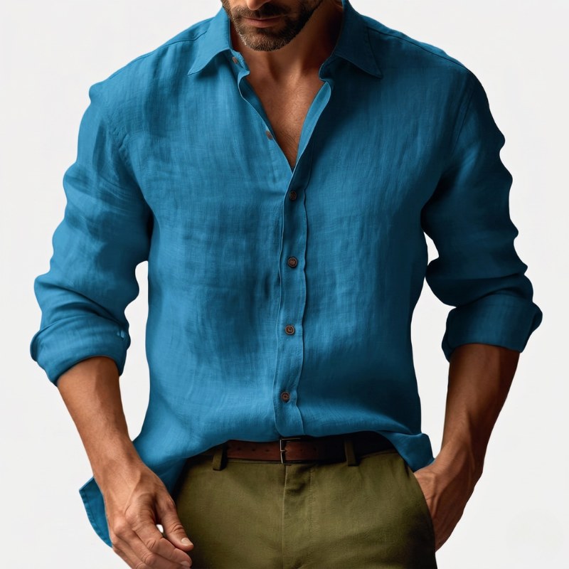 Benjamin | Herren Leinenhemd mit Button-Down-Kragen, langärmeliges Freizeithemd | Nomadnts | Blue