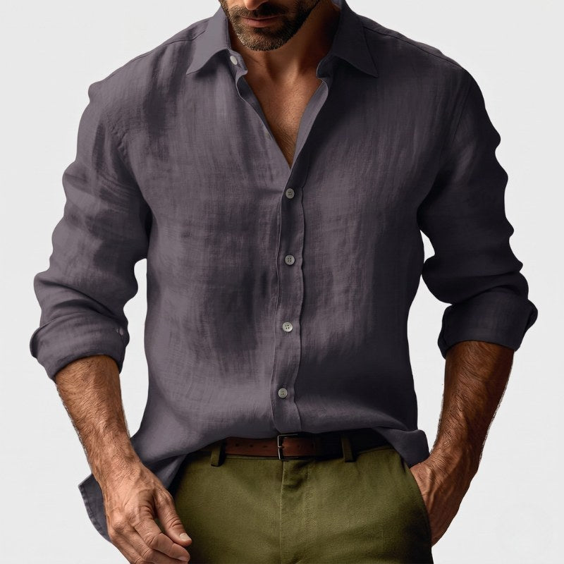 Benjamin | Herren Leinenhemd mit Button-Down-Kragen, langärmeliges Freizeithemd | Nomadnts | Coffee