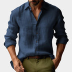 Benjamin | Herren Leinenhemd mit Button-Down-Kragen, langärmeliges Freizeithemd | Nomadnts | Navy Blue