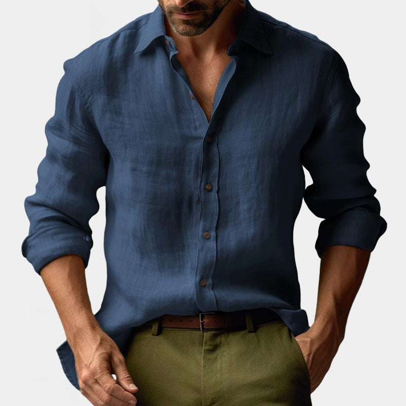 Benjamin | Herren Leinenhemd mit Button-Down-Kragen, langärmeliges Freizeithemd | Nomadnts | Navy Blue