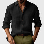Benjamin | Herren Leinenhemd mit Button-Down-Kragen, langärmeliges Freizeithemd | Nomadnts | Black