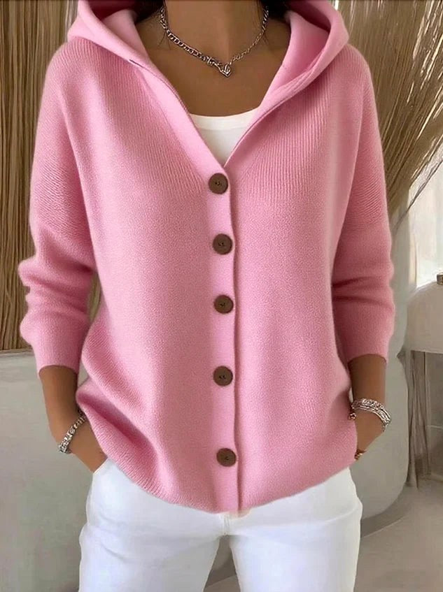 Berenice | Damen langärmeliger Cardigan mit Kapuze, A-Linien Strick-Cardigan | Nomadnts | Beige
