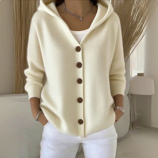 Berenice | Damen langärmeliger Cardigan mit Kapuze, A-Linien Strick-Cardigan | Nomadnts | Green