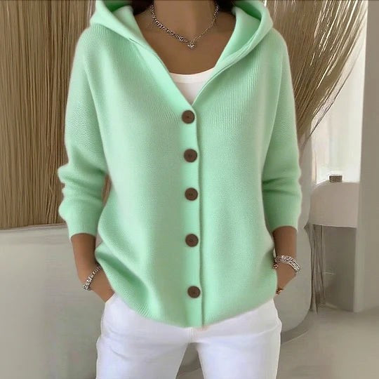 Berenice | Damen langärmeliger Cardigan mit Kapuze, A-Linien Strick-Cardigan | Nomadnts | Yellow