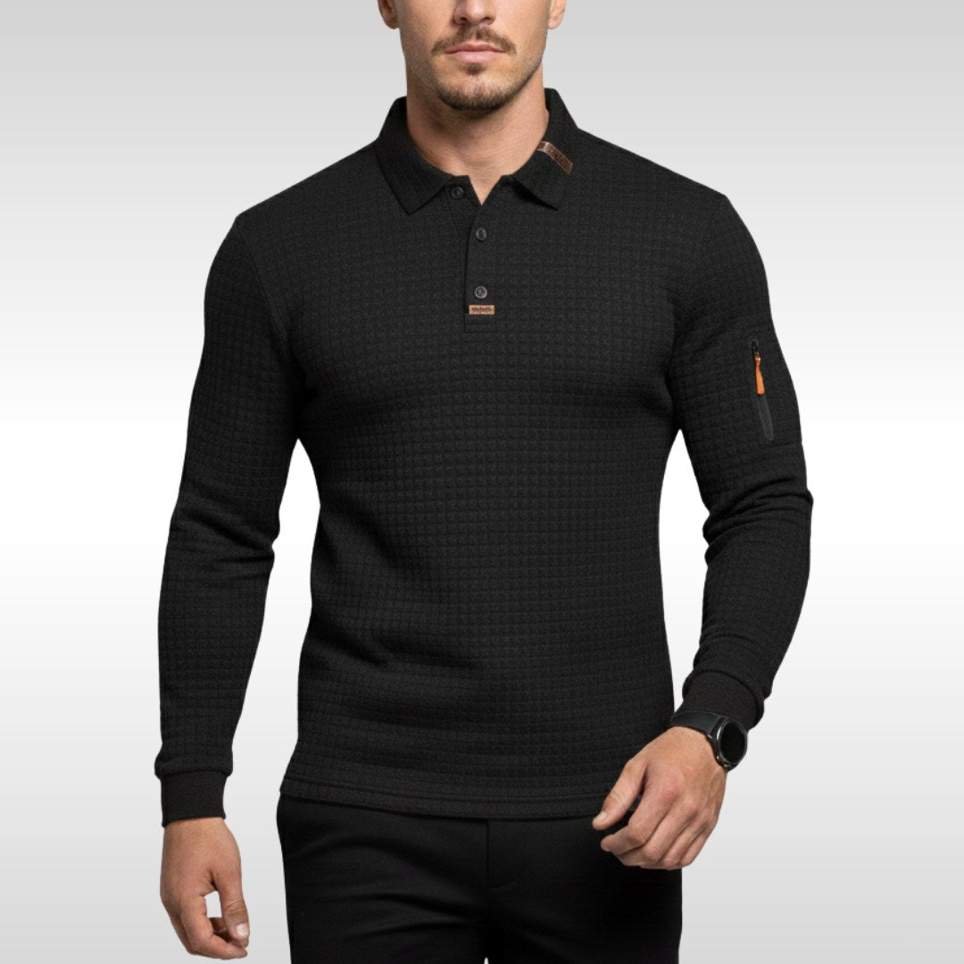 Bruno | Herren-Poloshirt mit Signature-Kragen und Arm-Reißverschluss, Elegantes Poloshirt | Nomad NTS | Black