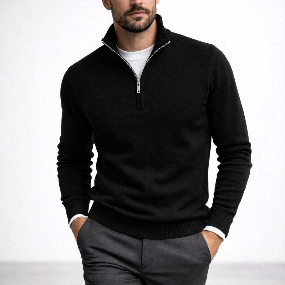 Burkhard | Herrenpullover mit Reißverschluss, Strukturierter Pullover | Nomad NTS | Black