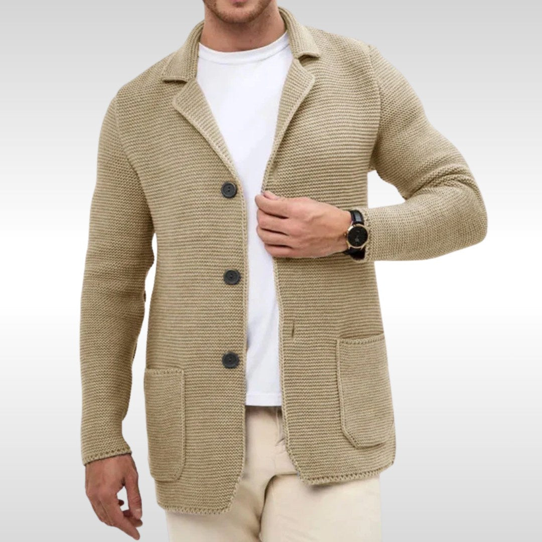 Caleb | Herren-Strickjacke mit Strukturmuster, leger geschnittene Alltags-Strickjacke | Nomadnts | Blau