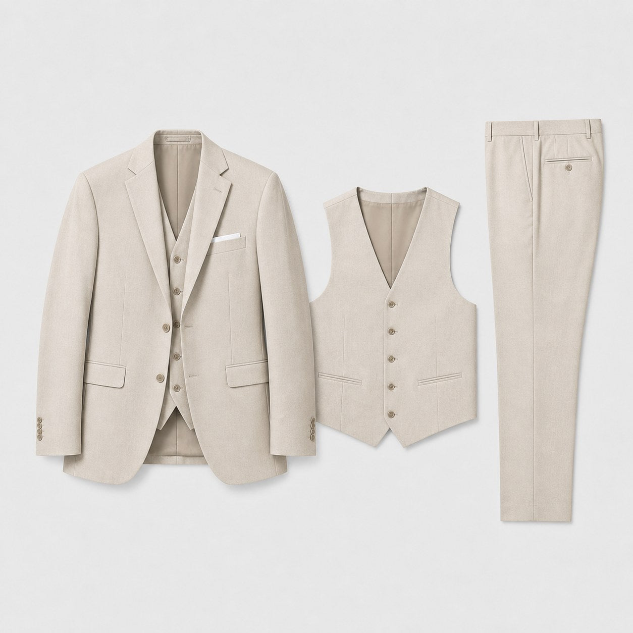 Callum | Herren Leinen-Dreiteiler mit Weste, tailliert geschnittener Anzug mit Blazer | Nomadnts | Beige