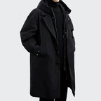 Cameron | Herren-Trenchcoat mit Kapuze, mittellanger Herbstmantel mit Struktur | Nomadnts | Onyx-Schwarz