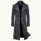 Carson | Zweireihiger Woll-Trenchcoat für Herren, langer, taillierter Mantel | Nomadnts | Dunkelgrau