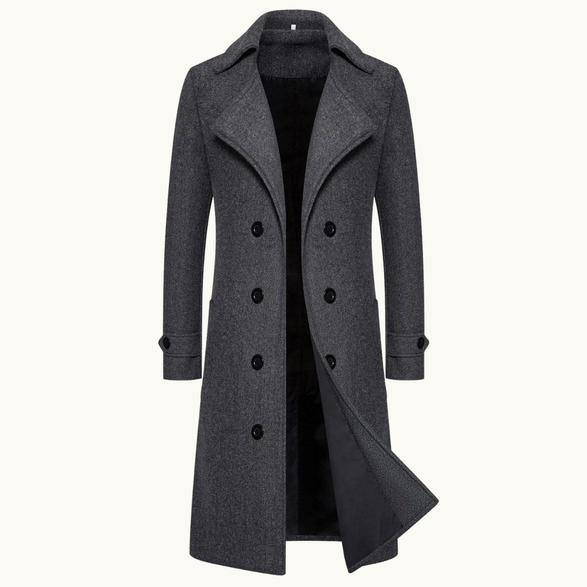 Carson | Zweireihiger Woll-Trenchcoat für Herren, langer, taillierter Mantel | Nomadnts | Dunkelgrau