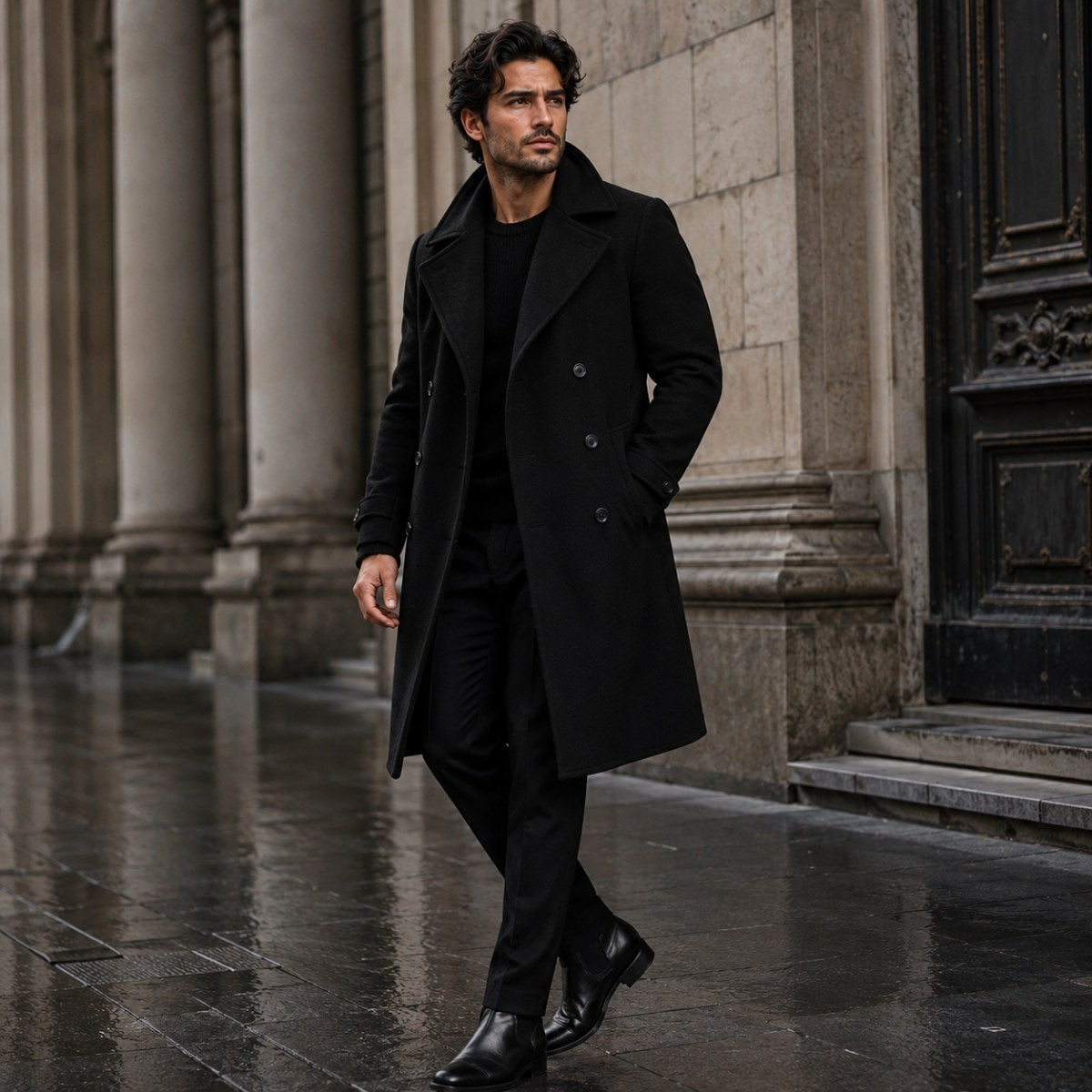 Carson | Zweireihiger Woll-Trenchcoat für Herren, langer, taillierter Mantel | Nomadnts