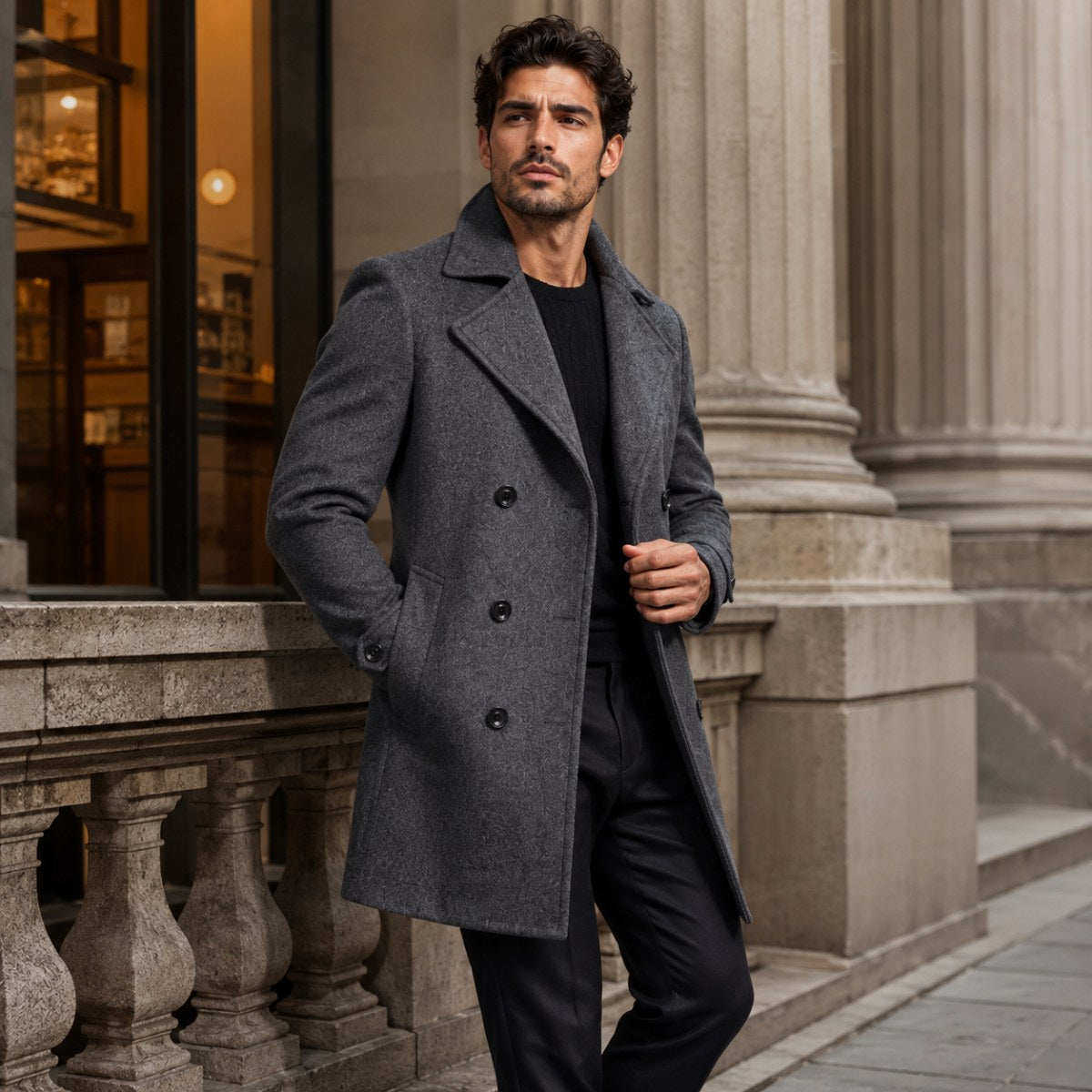 Carson | Zweireihiger Woll-Trenchcoat für Herren, langer, taillierter Mantel | Nomadnts