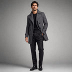 Carson | Zweireihiger Woll-Trenchcoat für Herren, langer, taillierter Mantel | Nomadnts | Schwarz