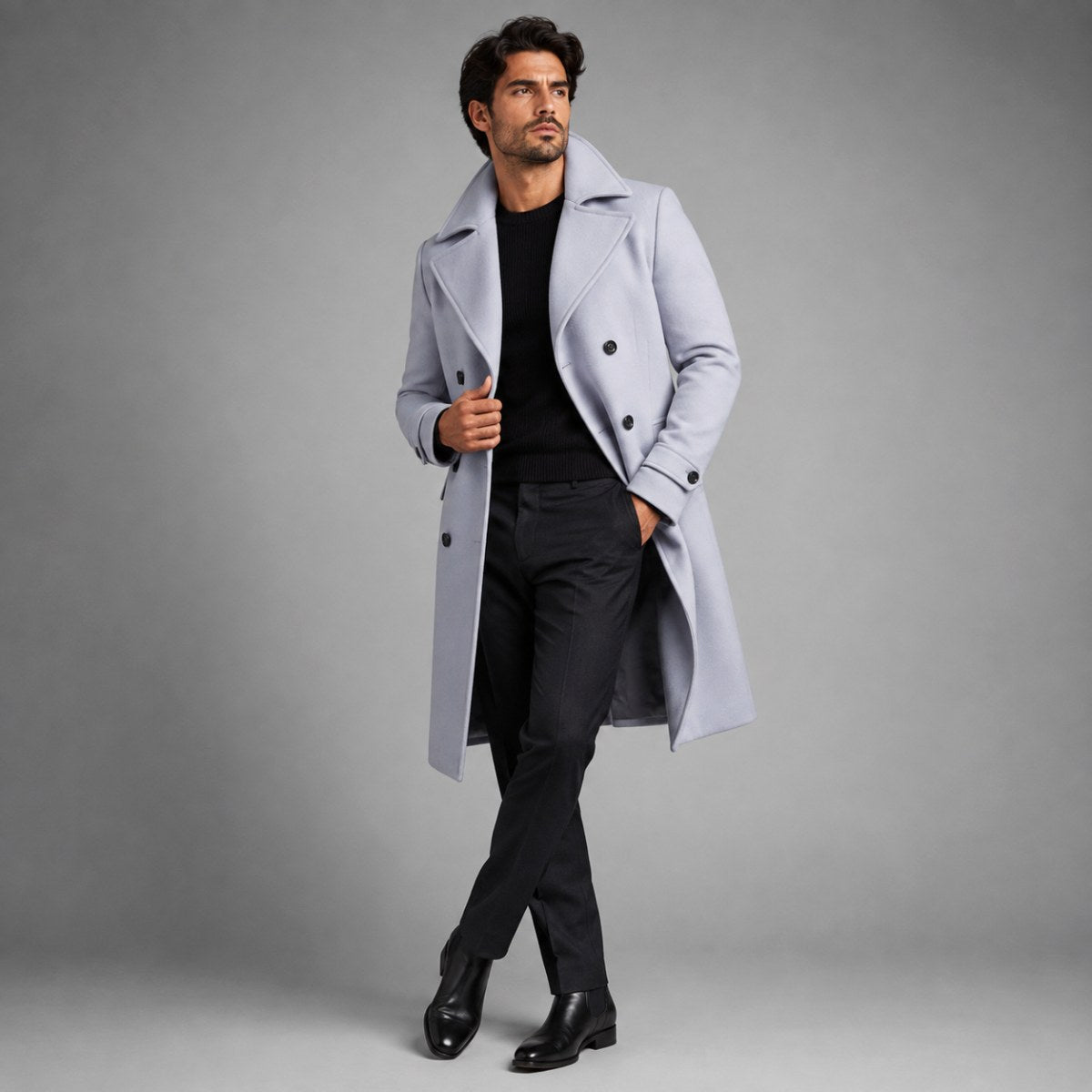 Carson | Zweireihiger Woll-Trenchcoat für Herren, langer, taillierter Mantel | Nomadnts