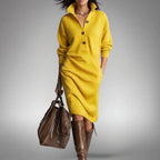 Celine | Damen Wollmix-Strick-Polokleid, Midikleid mit Viertel-Knopfleiste | Nomadnts | Nomadnts
