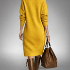 Celine | Damen Wollmix-Strick-Polokleid, Midikleid mit Viertel-Knopfleiste | Nomadnts | Nomadnts