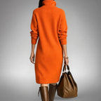 Celine | Damen Wollmix-Strick-Polokleid, Midikleid mit Viertel-Knopfleiste | Nomadnts | Nomadnts