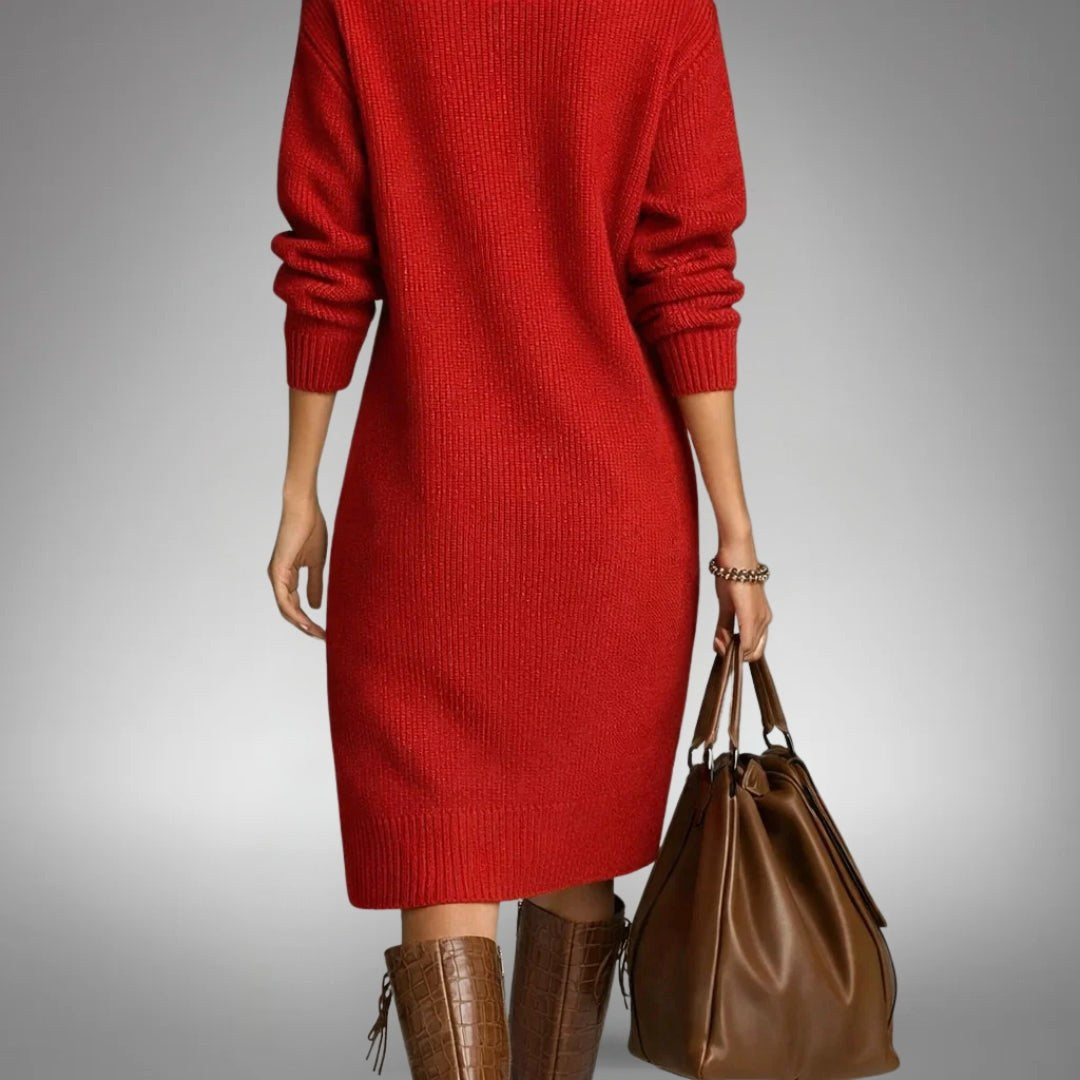 Celine | Damen Wollmix-Strick-Polokleid, Midikleid mit Viertel-Knopfleiste | Nomadnts | Nomadnts