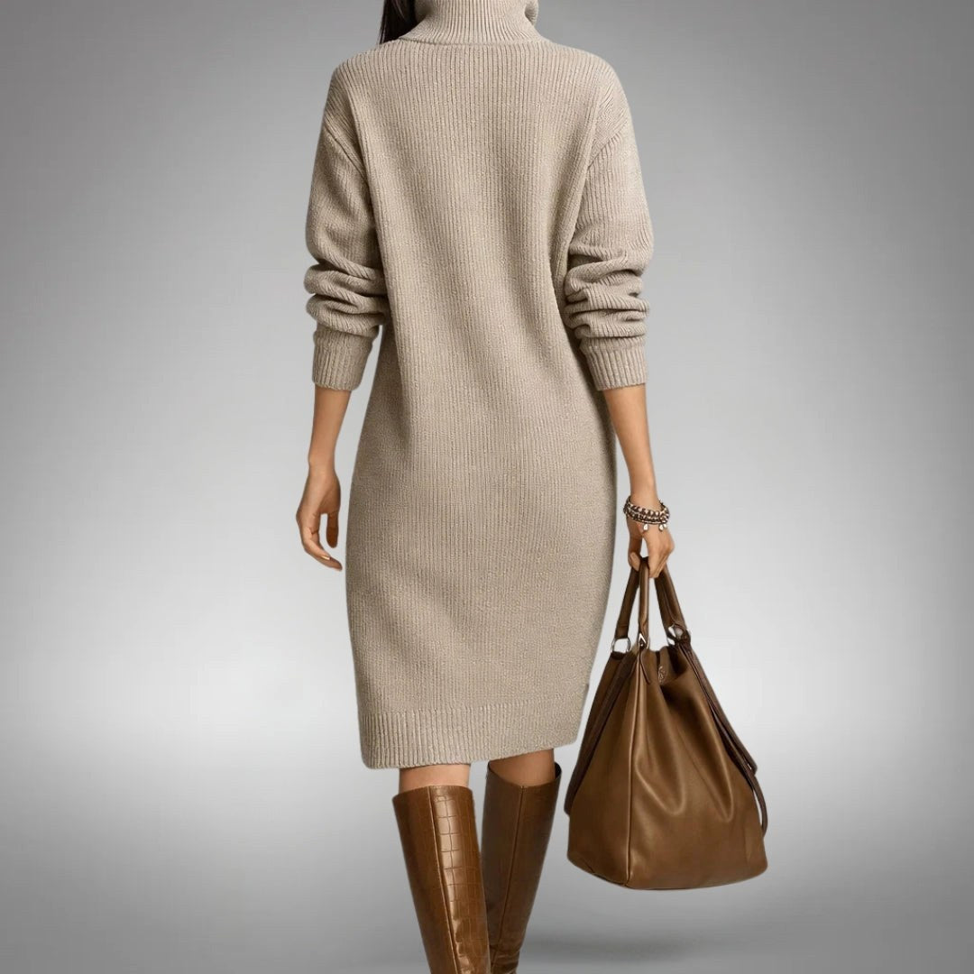 Celine | Damen Wollmix-Strick-Polokleid, Midikleid mit Viertel-Knopfleiste | Nomadnts | Nomadnts
