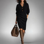Celine | Damen Wollmix-Strick-Polokleid, Midikleid mit Viertel-Knopfleiste | Nomadnts | Nomadnts