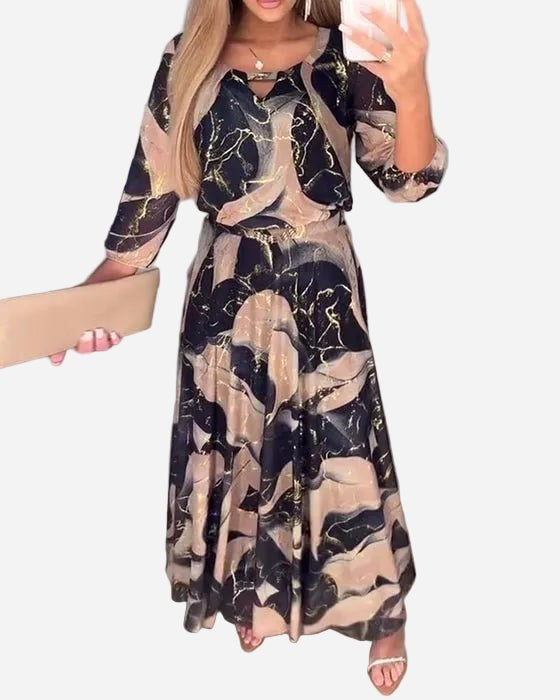 Charlotte | Damen gemustertes Chiffonkleid, Kleid mit Dreiviertelärmeln | Nomadnts | Nomadnts