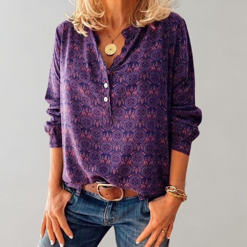 Clara | Damen Bluse mit Bohemian-Print, fließend geschnittenes Hemd | Nomadnts | Nomadnts