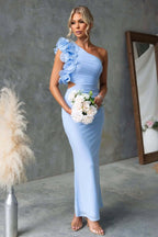 Claudine | Damen One-Shoulder-Maxikleid mit Rüschendetail, eng anliegendes Abendkleid | Nomadnts | Nomadnts