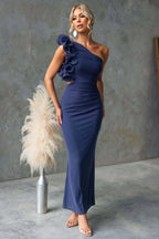 Claudine | Damen One-Shoulder-Maxikleid mit Rüschendetail, eng anliegendes Abendkleid | Nomadnts | Green