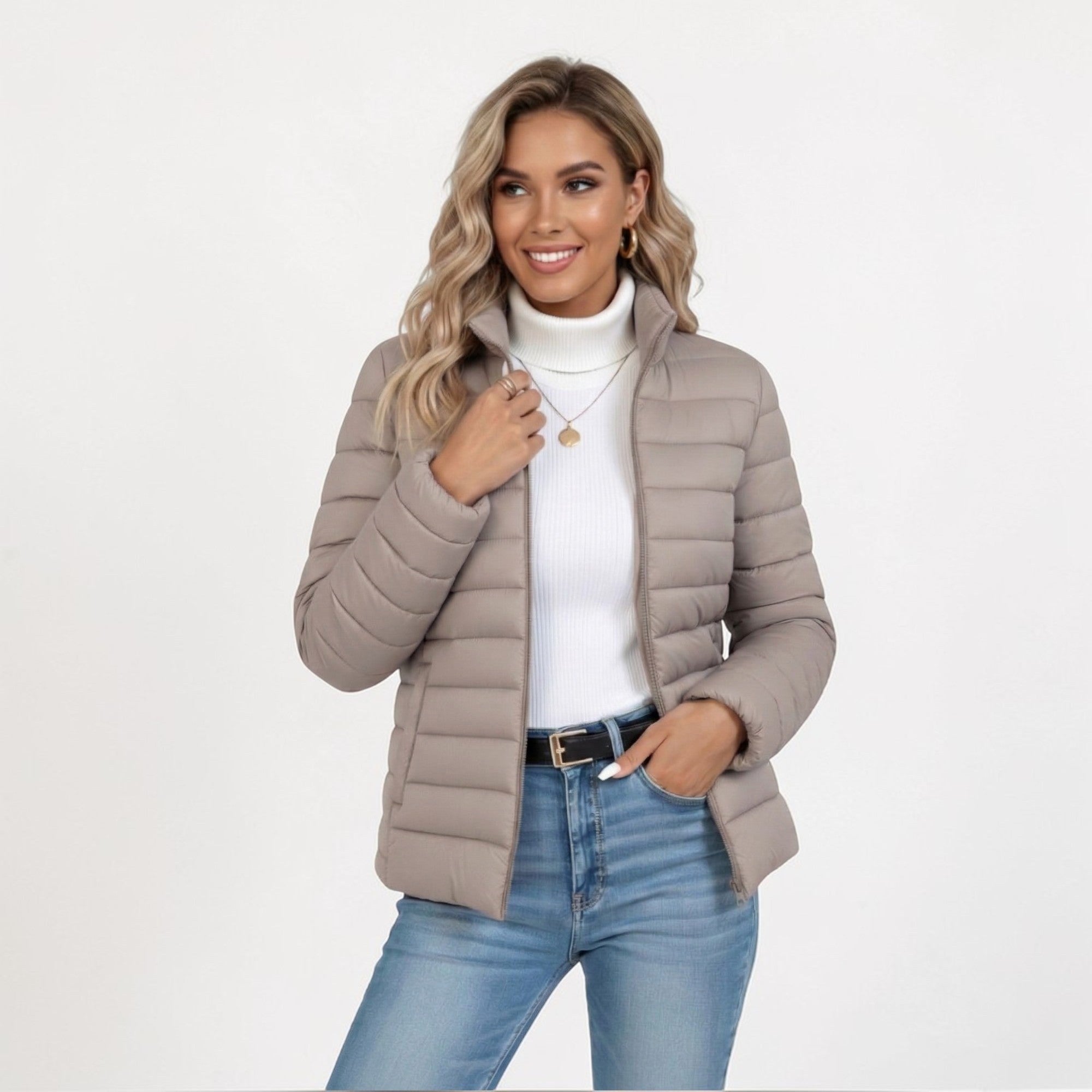 Clemence | Damen leichte Steppjacke, schmal geschnittene Reißverschluss-Jacke | Nomadnts | Grey