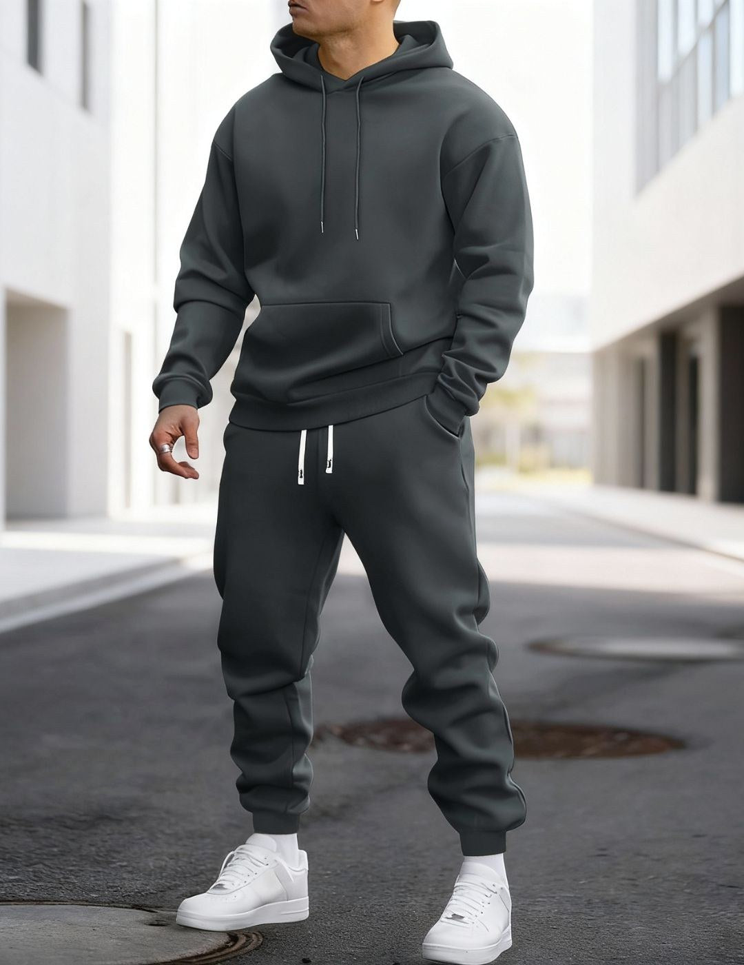 Clive | Herren Kapuzen-Loungewear-Set mit Jogginghose, bequemer Zweiteiler | Nomadnts | Dunkelgrau