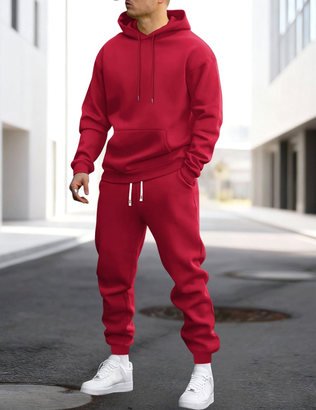Clive | Herren Kapuzen-Loungewear-Set mit Jogginghose, bequemer Zweiteiler | Nomadnts | Rot