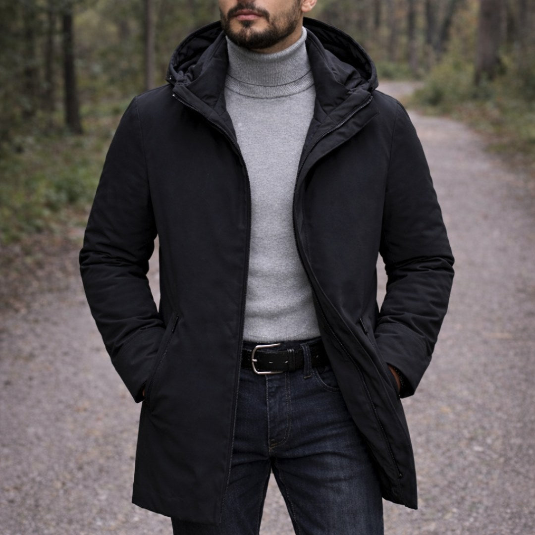 Cody | Wintermantel mit Kapuze für Herren, wetterfester Herbstmantel | Nomadnts | Schwarz