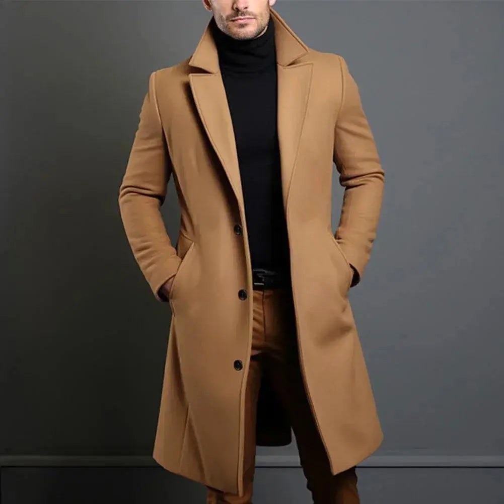 Cole | Herren schmal geschnittener langer Übermantel, tailliert geschnittener Herbstmantel | Nomadnts | Navy Blue