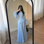 Colette | Damen gestuftes Maxikleid mit Trompetenärmeln, formelles Kleid für Hochzeitsgäste | Nomadnts | Light Blue