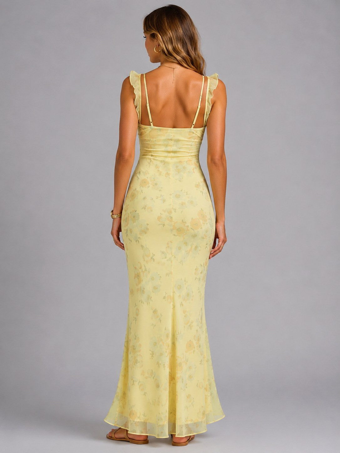 Connie | Damen Blumen-Maxikleid mit Volant-Trägern, Kleid für Hochzeitsgäste | Nomadnts | Nomadnts