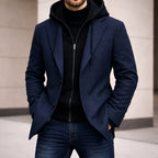 Connor | Herren-Mantel mit Double-Layer-Optik und tailliertem Schnitt, Mantel aus strukturiertem Wollmix | Nomadnts | Marineblau