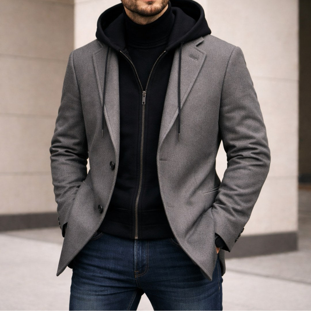 Connor | Herren-Mantel mit Double-Layer-Optik und tailliertem Schnitt, Mantel aus strukturiertem Wollmix | Nomadnts | Grau