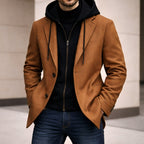 Connor | Herren-Mantel mit Double-Layer-Optik und tailliertem Schnitt, Mantel aus strukturiertem Wollmix | Nomadnts | Schwarz