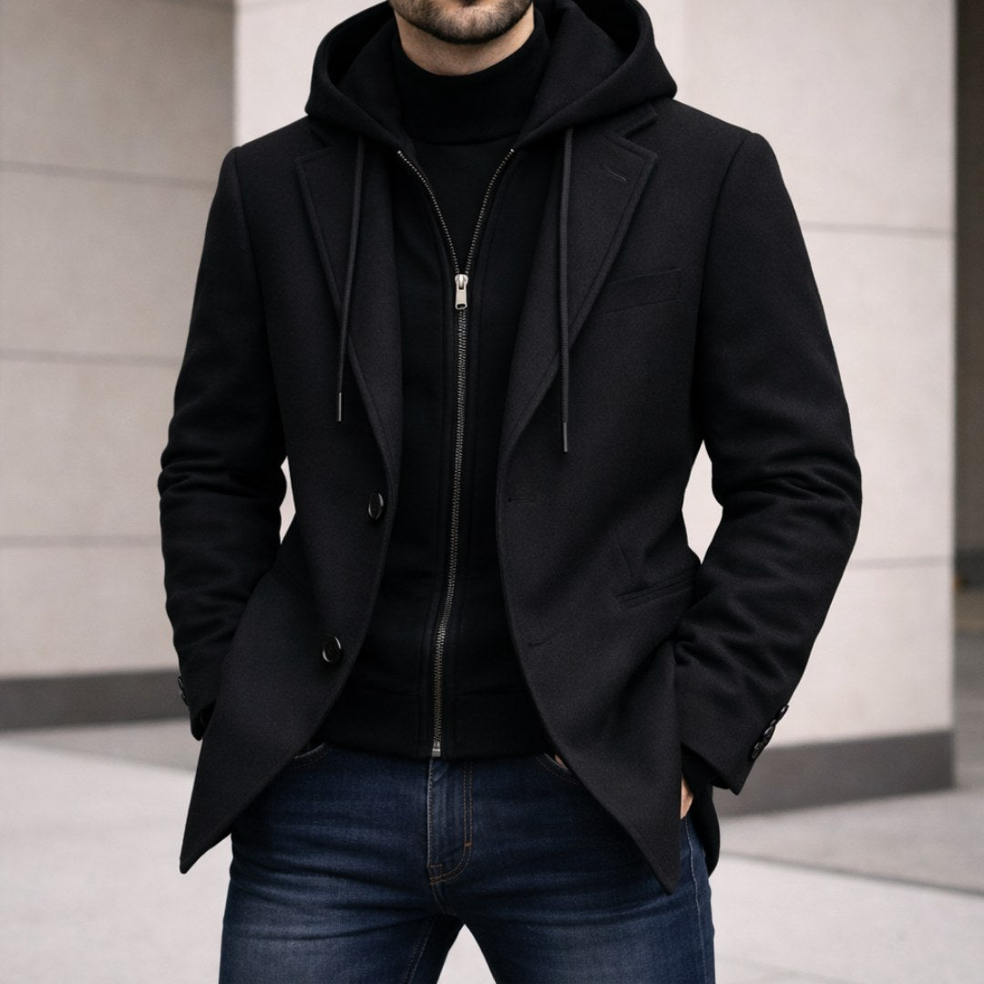 Connor | Herren-Mantel mit Double-Layer-Optik und tailliertem Schnitt, Mantel aus strukturiertem Wollmix | Nomadnts | Camel